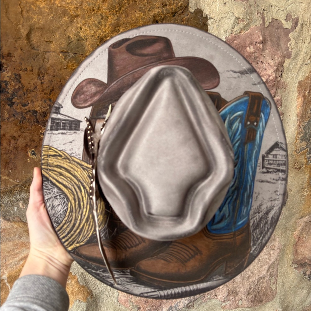 New OS Western Cowboy boots suede hat